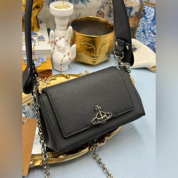 🆕 VIVIENNE WESTWOOD 🧿 NWT Small Black Hazel Bag - Saffiano Leather - Black - Picture 8 of 15